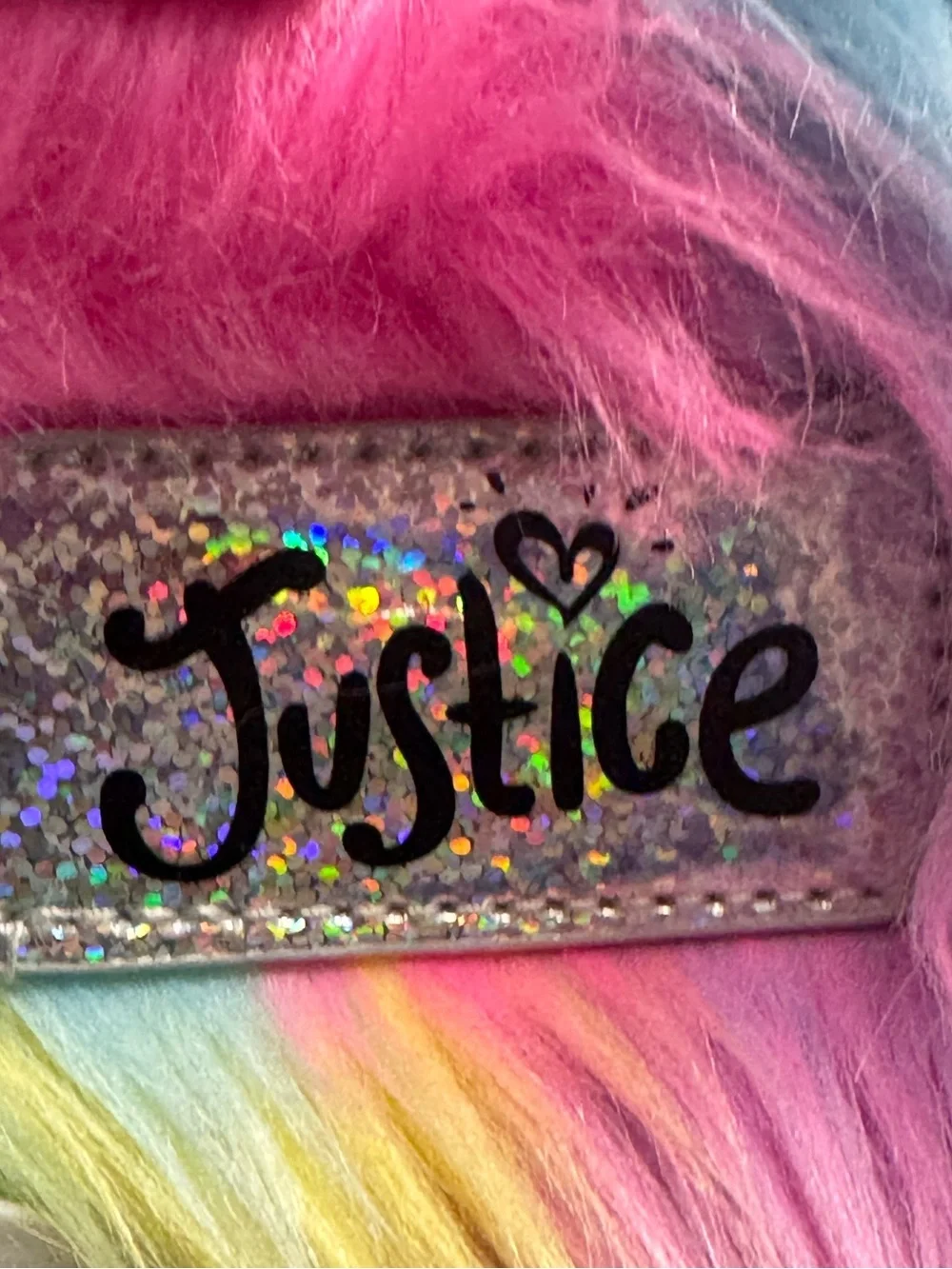 Justice Rainbow Faux Fur Rolling  Tote Weekender Bag Kids Tween Glitter Handle